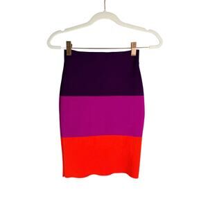 BCBG Maxazria Skirt Womens XS Purple Colorblock Bandage Knit Bodycon Pencil